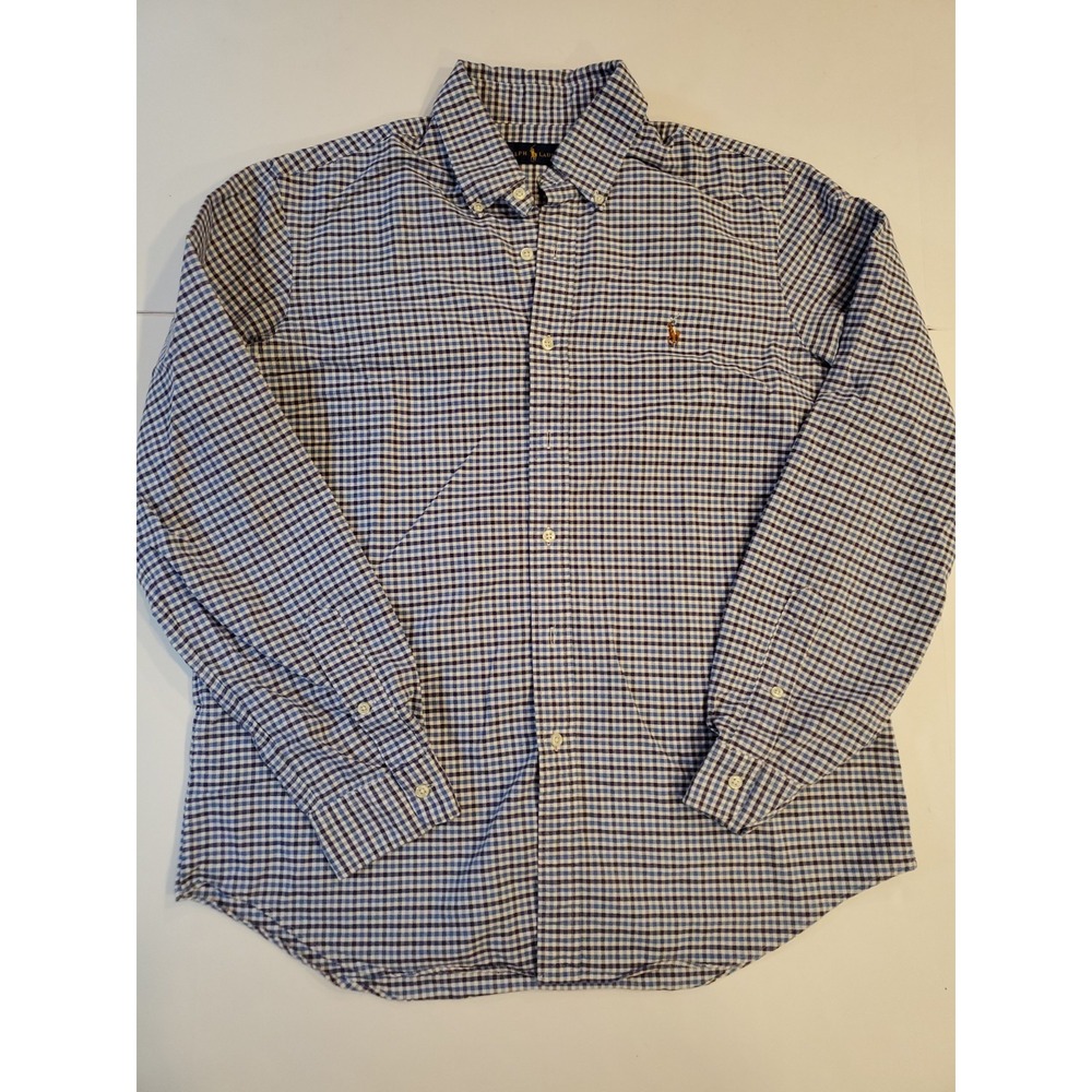 Ralph Lauren Shirt Mens Sz Large Button Up Gingham Plaid Check Blue White
